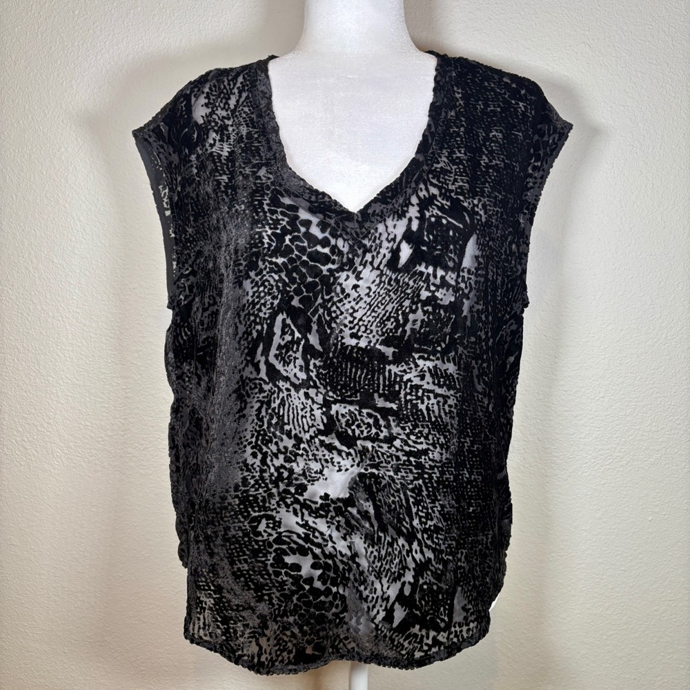 Dear John Yanis Black Velvet Burnout Sleeveless Top Size Small
